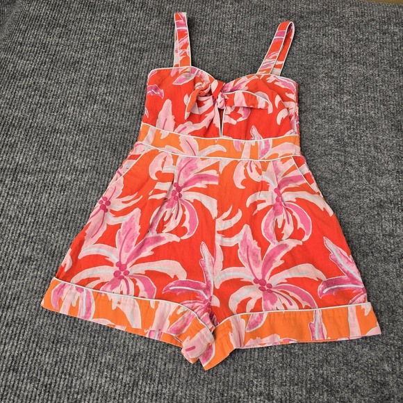 House of Harlow 1960 Pants - NWT House of Harlow 1960 Berry Palm Romper Womens Small Pink Orange Bow Boho
